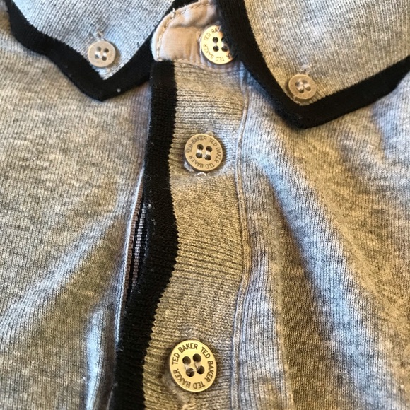Ted Baker polo shirt grey cotton stretchy tee button up collar top - Picture 5 of 15